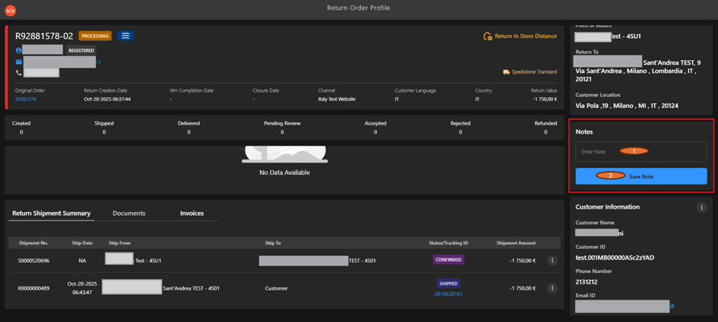 Return Order Profile Notes